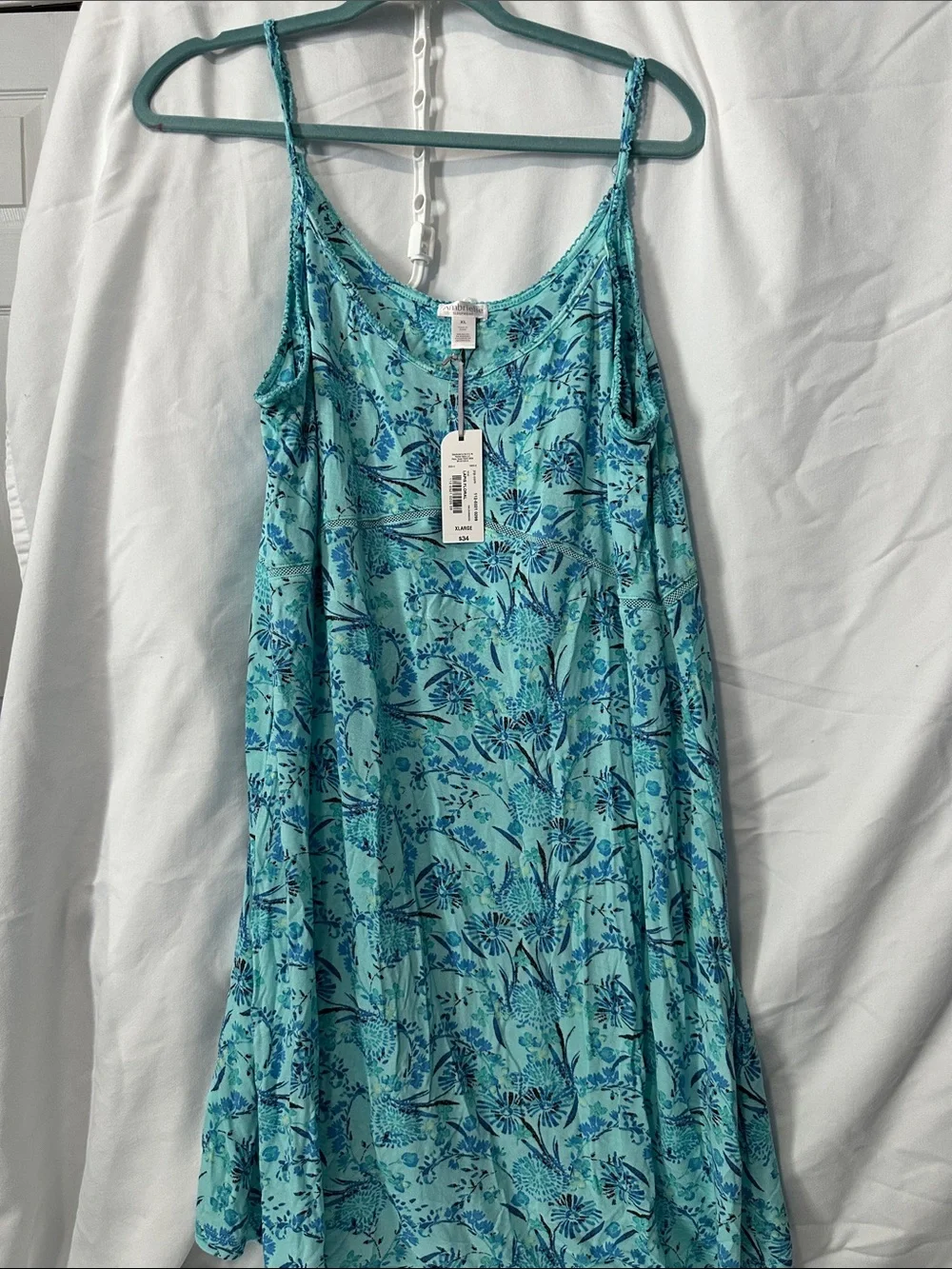 Light Blue Floral Slip Dress  nightgown- Women